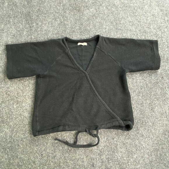 Madewell Top Womens Small Black Drapey Ottoman Jacquard Faux Wrap Drawstring - Picture 1 of 10